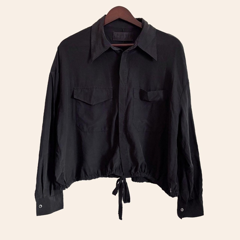 Roucha Toyen Black 100% Silk Drawstring Shirt